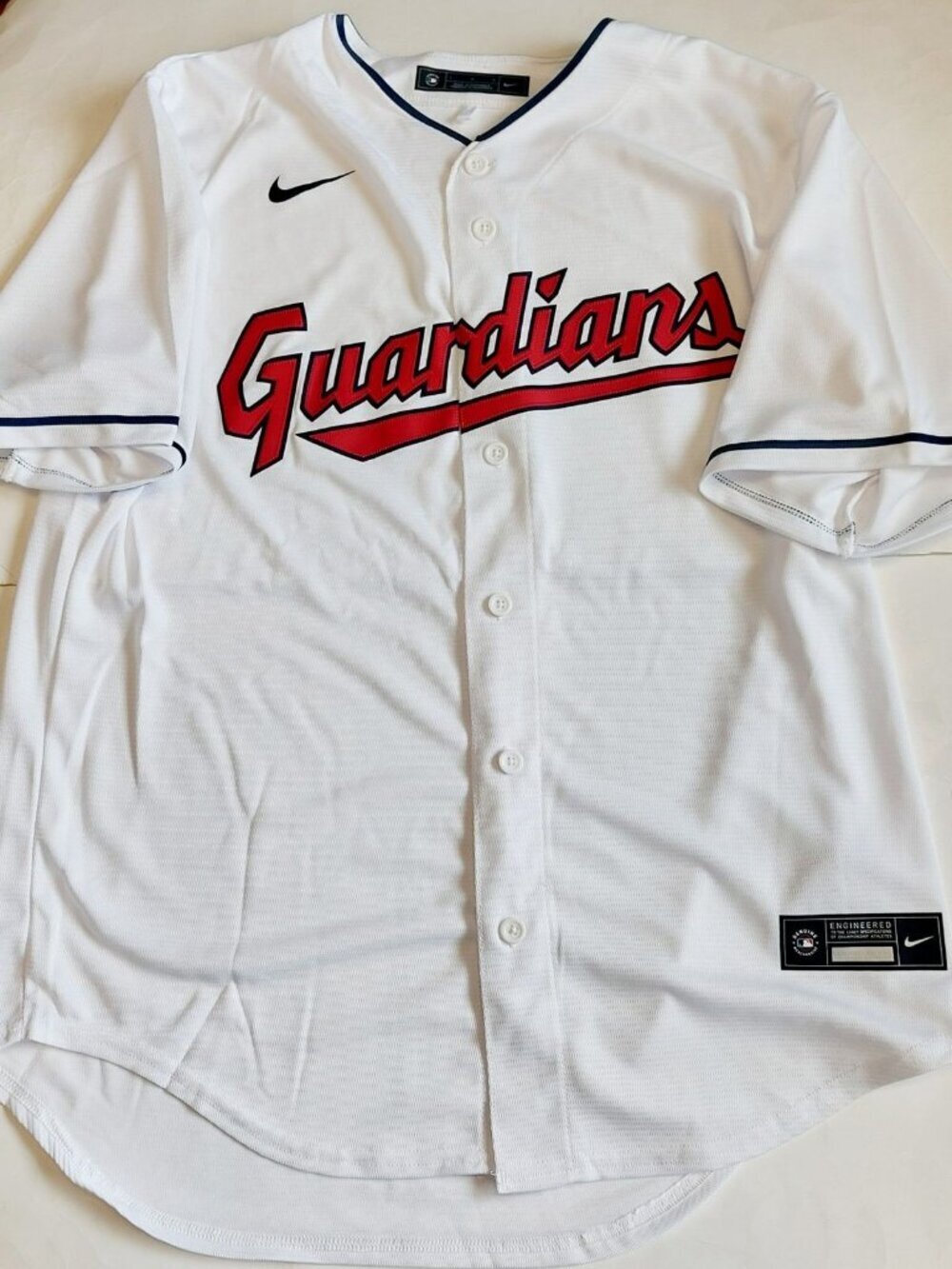 Nike Cleveland Guardians Mens Size L Full Button Home Jersey White Blank MLB